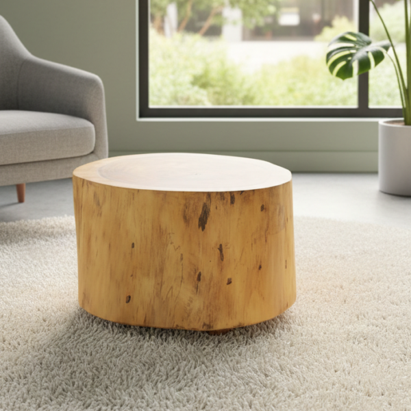 Log Drum Coffee Table  with Hidden Wheels
