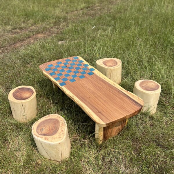 Solid Wood Floor Table  Set (Chess Board) with 4 seating