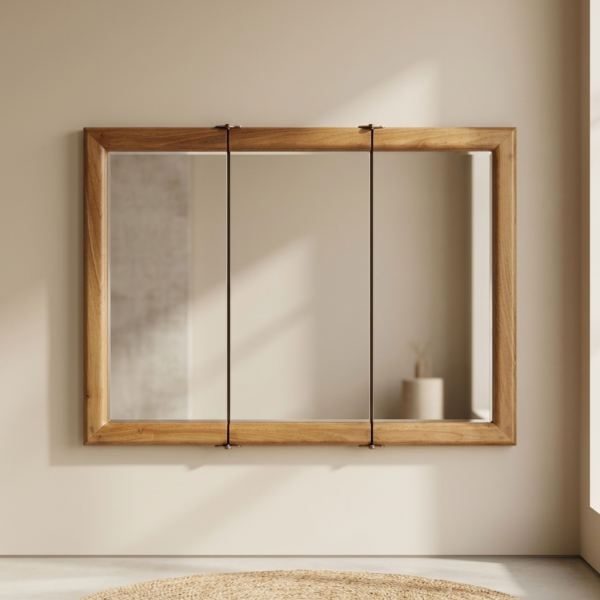 Trifold Teak Vanity Mirror
