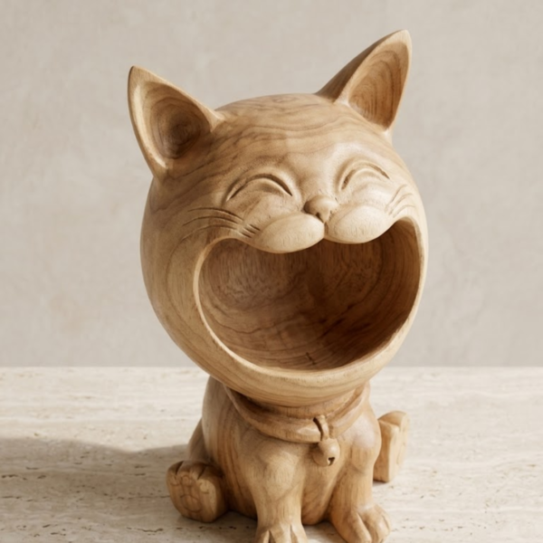 Wooden Cat Organiser Bowl B