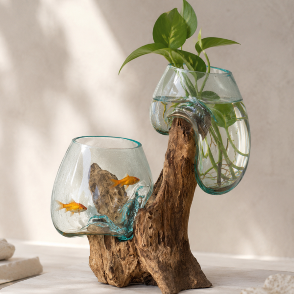 Molten Double Glass Bowl with driftwood