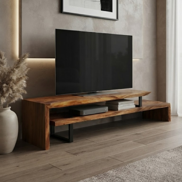 Solid Slab Monkeypod TV Console